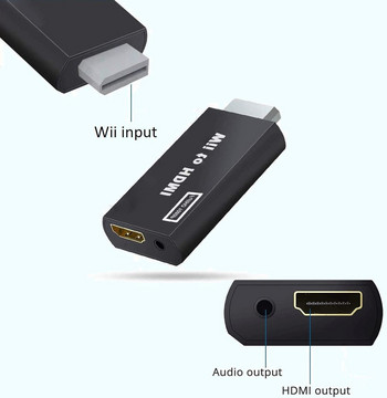 Wii към HDMI конвертор, 1080P Full HD устройство с 3,5 mm аудио жак и HDMI изход за Nintendo Wii, Wii U, HDTV, монитор