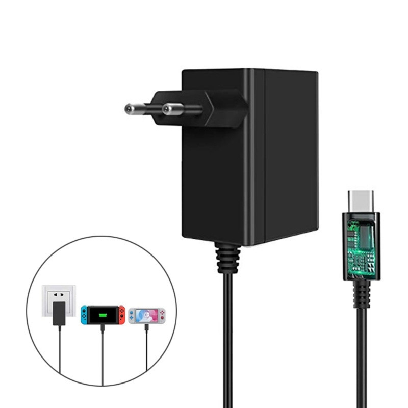 15 V-os 2,6 A váltóáramú adapter csere az NS Switch játékkonzolhoz, fali töltőhöz 5 láb C típusú kábellel (TV módok támogatása)