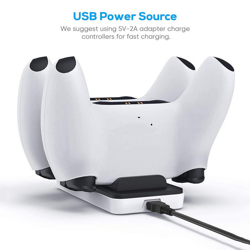Dual Sense Controller Charger Dual USB Charging Dock Station Stand Ασφαλής και ανθεκτική βάση φορτιστή γρήγορης φόρτισης για λαβή PS5
