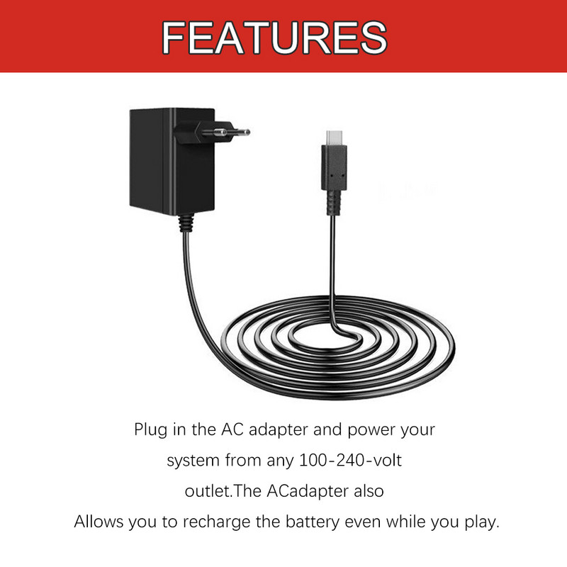 Eu/us Plug kintamosios srovės adapterio įkroviklis, skirtas Nintend Switch Oled Travel Home Charging USB Type C Maitinimo šaltinis Nintend Switch 15V 2.6A