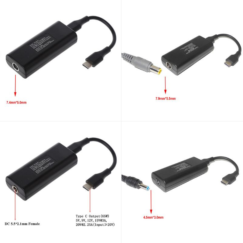 4 veličine 65W mini napajanje DC adapter konektor za punjač USB tip C pretvarač za Lenovo Hp Asus Laptop PC Računalna oprema
