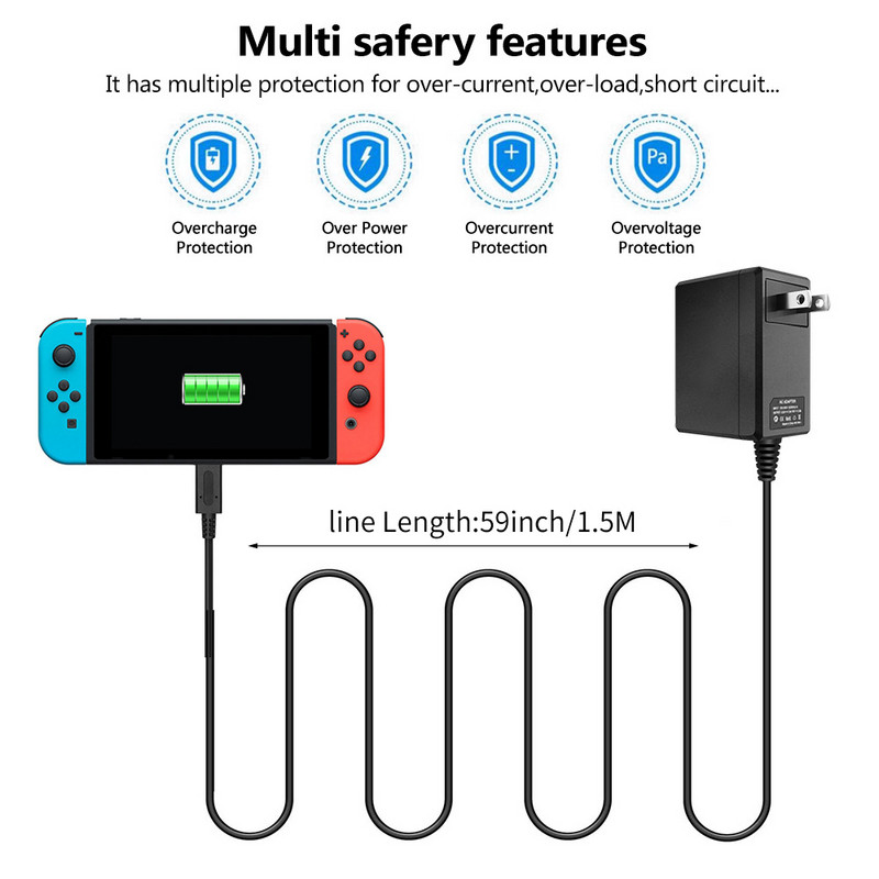 Nintendo Switchhez EU/USA dugós váltóáramú adapter fali utazáshoz otthoni USB C típusú tápegység töltő Nintend Switch NS játékkonzolhoz