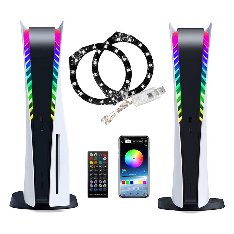 RGB LED Ring Strip Svjetla za PS5 igraću konzolu Svjetlosna traka 8 boja Pickup Svjetlosna traka s daljinskim upravljačem za Sony PS5 Host