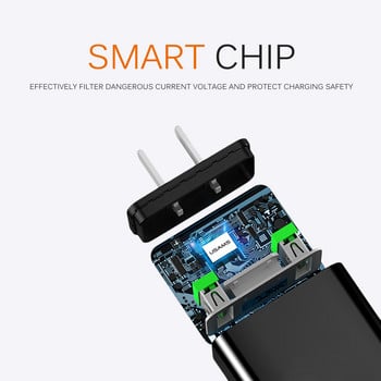 Usams Led Display Dual Usb зарядно за мобилен телефон Max 2.2a Smart Fast Charging Mobile Wall Travel Charger Iphone Ipad Eu Plug