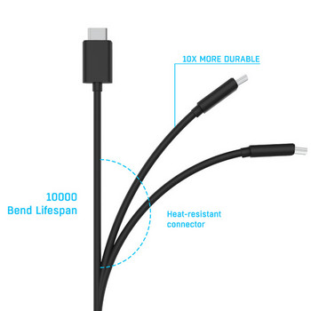Besegad 2 в 1 300 см бързо зареждане USB Type-C кабел с 5V 2A адаптер за PS5 Xbox Series NS Pro геймпад Nintendo Switch Lite