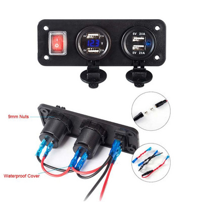4 Adaptor de alimentare USB 12V/24V Priză de alimentare pentru încărcare cu comutator voltmetru LED Pa