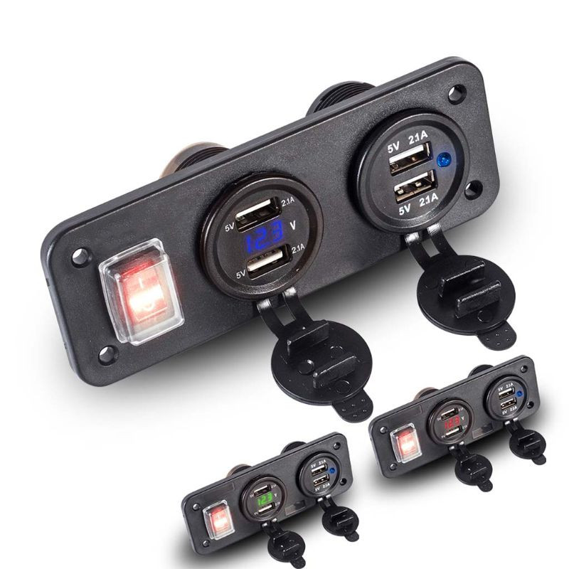 4 Adaptor de alimentare USB 12V/24V Priză de alimentare pentru încărcare cu comutator voltmetru LED Pa