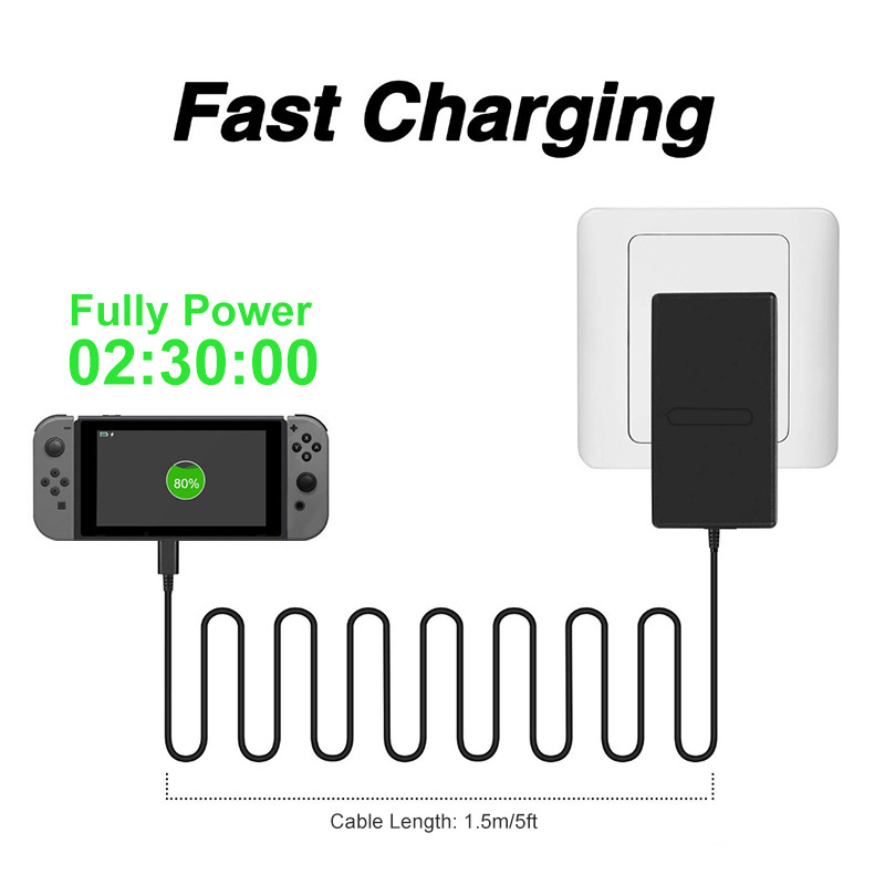 DATA FROG EU/US Plug Adapter Charger for Switch OLED Travel Charger Saderīgs-Nintendo Switch Console uzlāde USB Type C Power