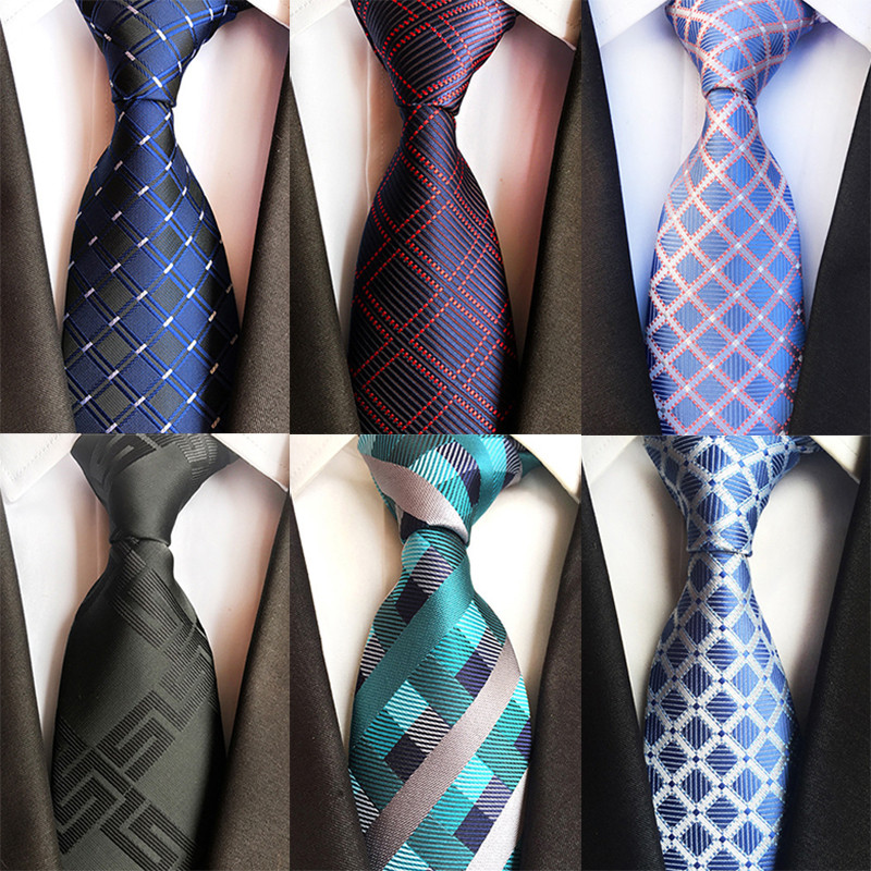 Cravată din mătase 8 cm, cu țesătură jacquard în carouri, pentru bărbați, petrecere de nuntă, cravată formală, accesorii