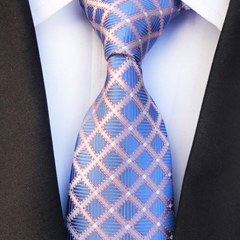 Cravată din mătase 8 cm, cu țesătură jacquard în carouri, pentru bărbați, petrecere de nuntă, cravată formală, accesorii