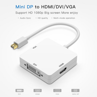 3 in1 Thunderbolt Mini Displayport DP към HDMI DVI VGA адаптер Display port Кабел за Apple MacBook Pro Mac Book Air