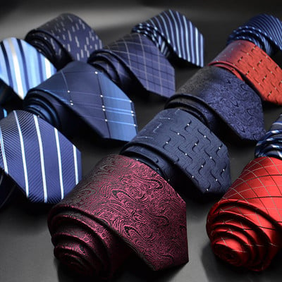 Klasszikus 7 cm-es nyakkendő férfiaknak selyem nyakkendő Luxus csíkos kockás kockák Üzleti nyakkendő férfiaknak öltöny Cravat esküvői nyakkendők
