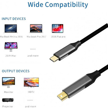 Προσαρμογέας καλωδίου DP 1,8m 4K USB Type-C σε Mini Displayport 6Ft για Thunderbolt 3