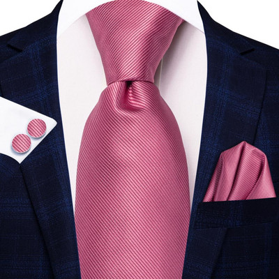 Hi-Tie selyem férfi esküvői nyakkendő őszibarack rózsaszín tömör ajándék nyakkendő férfiaknak Divattervezés Kiváló minőségű Hanky mandzsettagomb szett üzleti party