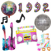 Dekorácie na párty s motívom 80. a 90. rokov, dúhové balóny na kolieskové korčule, 4D disko balóny, explodujúce hviezdy, fóliové balóny, retro téma, narodeninová dekorácia