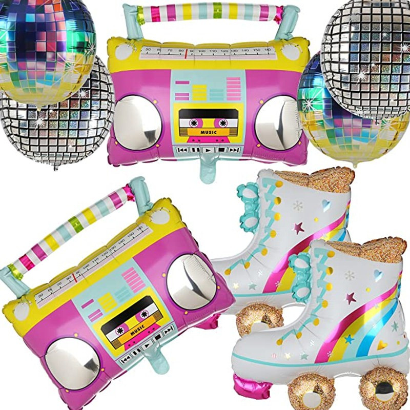 Dekorácie na párty s motívom 80. a 90. rokov, dúhové balóny na kolieskové korčule, 4D disko balóny, explodujúce hviezdy, fóliové balóny, retro téma, narodeninová dekorácia