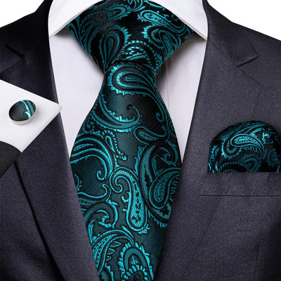 Hi-Tie Designer zöld, tömör csíkos Paisley selyem esküvői nyakkendő férfiaknak nyakkendő Hanky mandzsettagomb Divat üzleti party
