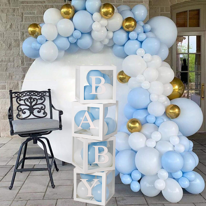 Egyedi név levél Baby Shower Box Születésnap esküvő Balloon Box Party Évforduló Dekoráció Gyerekek Babazuhany Lány Nem Felfed