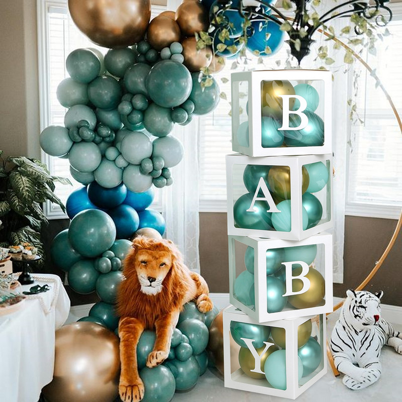 Egyedi név levél Baby Shower Box Születésnap esküvő Balloon Box Party Évforduló Dekoráció Gyerekek Babazuhany Lány Nem Felfed