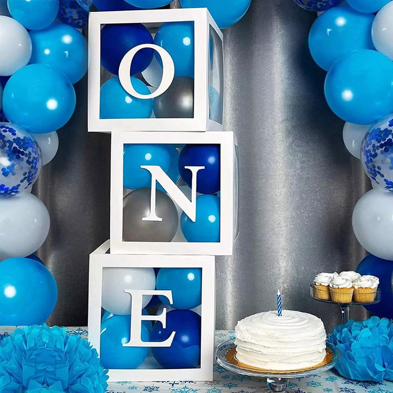 Egyedi név levél Baby Shower Box Születésnap esküvő Balloon Box Party Évforduló Dekoráció Gyerekek Babazuhany Lány Nem Felfed