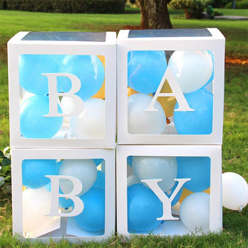 Кутия с име с азбука Прозрачна кутия за балон за рожден ден Сватба Globos Декорация за парти за 1-ви рожден ден Детски латексов балон Baby Shower