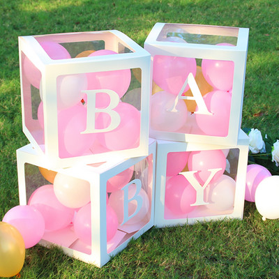 Cutie cu nume cu alfabet Cutie transparentă cu baloane pentru ziua de naștere Globo de nuntă Decor pentru petrecerea primului aniversar Balon din latex pentru copii