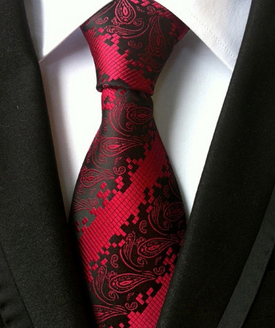 Novi dizajn Karirana kravata od 8 cm, crvena crna svila i jacqurd tkana kravata za muškarce Poslovno vjenčanje Kravata Dodaci Kravate Pokloni