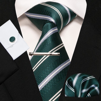 JEMYGINS Ανδρικές πράσινες γραβάτες Ριγέ Γραβάτα Paisley Μεταξωτή Γραβάτα Ανδρική Γραβάτα Hanky Μανικετόκουμπα Σετ πάρτι Business Designer μόδας