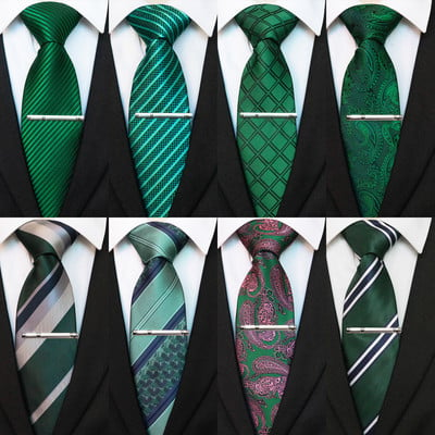 JEMYGINS Мъжки зелени вратовръзки Раирана вратовръзка Пейсли Копринена сватбена вратовръзка за мъже Вратовръзка Комплект копчета за ръкавели Парти Бизнес моден дизайнер