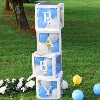 Прозрачна азбучна кутия с балон Сватба Baby Shower Момче Момиче Украса Парти за рожден ден Деца Baby Shower Декорация за 1-ви рожден ден