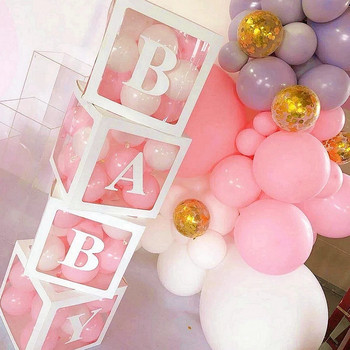 Прозрачна азбучна кутия с балон Сватба Baby Shower Момче Момиче Украса Парти за рожден ден Деца Baby Shower Декорация за 1-ви рожден ден