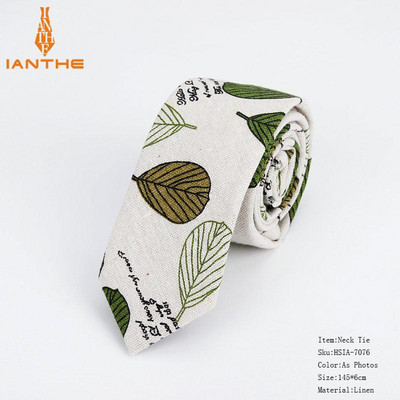Lanena pamučna kravata s crtežima za muškarce Žene Uska kravata za vjenčanje Ležerne kravate s printom lišća Klasična odijela Smiješne tanke kravate