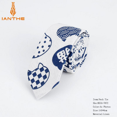 Lanena pamučna kravata s crtežima za muškarce Žene Uska kravata za vjenčanje Ležerne kravate s printom lišća Klasična odijela Smiješne tanke kravate