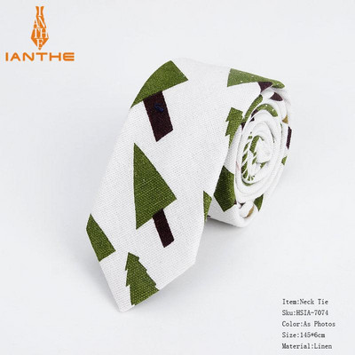 Lanena pamučna kravata s crtežima za muškarce Žene Uska kravata za vjenčanje Ležerne kravate s printom lišća Klasična odijela Smiješne tanke kravate