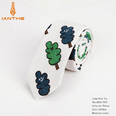 Lanena pamučna kravata s crtežima za muškarce Žene Uska kravata za vjenčanje Ležerne kravate s printom lišća Klasična odijela Smiješne tanke kravate