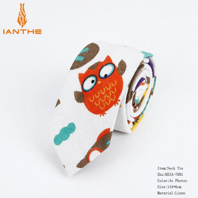 Lanena pamučna kravata s crtežima za muškarce Žene Uska kravata za vjenčanje Ležerne kravate s printom lišća Klasična odijela Smiješne tanke kravate