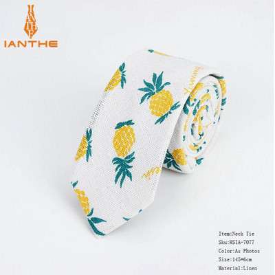 Lanena pamučna kravata s crtežima za muškarce Žene Uska kravata za vjenčanje Ležerne kravate s printom lišća Klasična odijela Smiješne tanke kravate