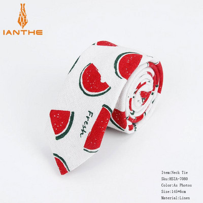 Lanena pamučna kravata s crtežima za muškarce Žene Uska kravata za vjenčanje Ležerne kravate s printom lišća Klasična odijela Smiješne tanke kravate