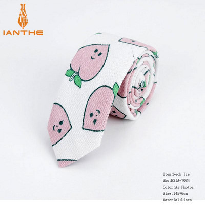 Lanena pamučna kravata s crtežima za muškarce Žene Uska kravata za vjenčanje Ležerne kravate s printom lišća Klasična odijela Smiješne tanke kravate