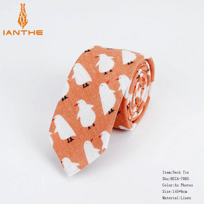 Lanena pamučna kravata s crtežima za muškarce Žene Uska kravata za vjenčanje Ležerne kravate s printom lišća Klasična odijela Smiješne tanke kravate