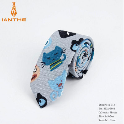 Lanena pamučna kravata s crtežima za muškarce Žene Uska kravata za vjenčanje Ležerne kravate s printom lišća Klasična odijela Smiješne tanke kravate