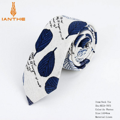 Lanena pamučna kravata s crtežima za muškarce Žene Uska kravata za vjenčanje Ležerne kravate s printom lišća Klasična odijela Smiješne tanke kravate