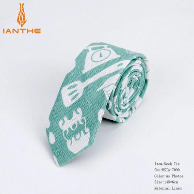 Lanena pamučna kravata s crtežima za muškarce Žene Uska kravata za vjenčanje Ležerne kravate s printom lišća Klasična odijela Smiješne tanke kravate