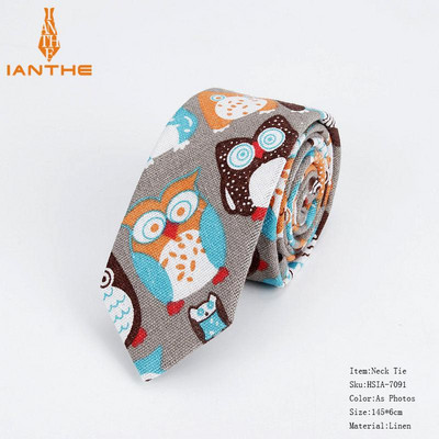 Lanena pamučna kravata s crtežima za muškarce Žene Uska kravata za vjenčanje Ležerne kravate s printom lišća Klasična odijela Smiješne tanke kravate