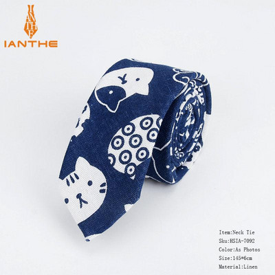 Lanena pamučna kravata s crtežima za muškarce Žene Uska kravata za vjenčanje Ležerne kravate s printom lišća Klasična odijela Smiješne tanke kravate