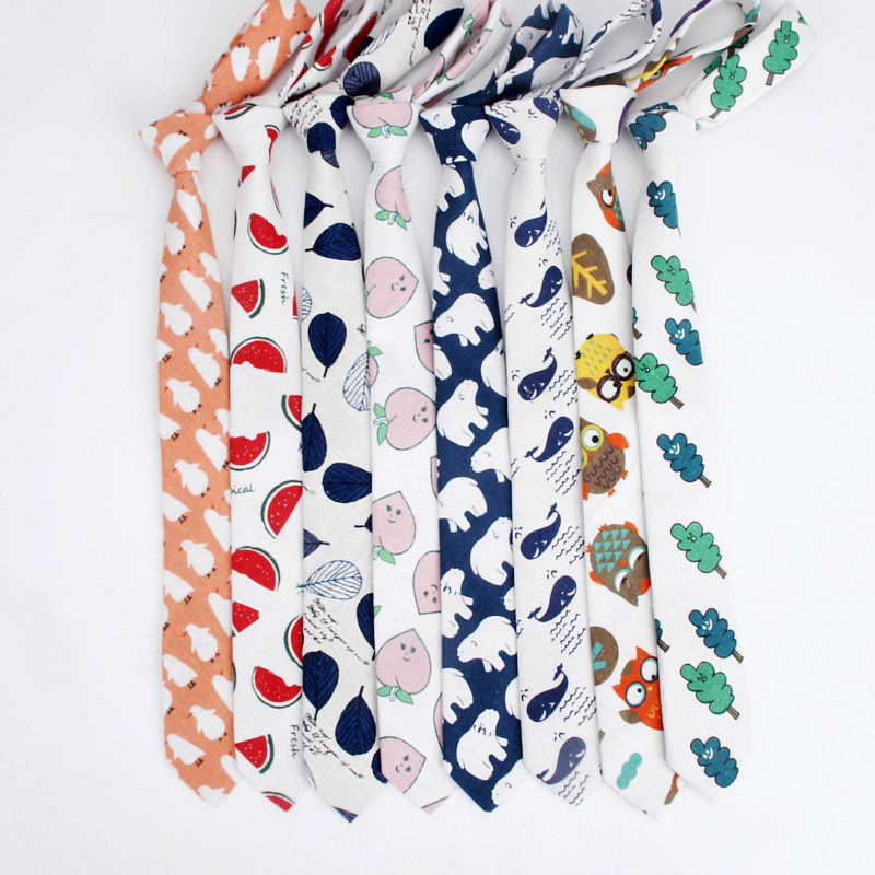 Lanena pamučna kravata s crtežima za muškarce Žene Uska kravata za vjenčanje Ležerne kravate s printom lišća Klasična odijela Smiješne tanke kravate