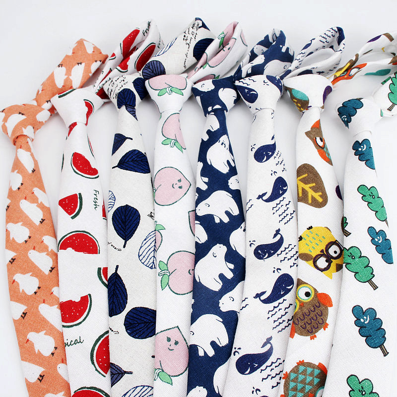 Lanena pamučna kravata s crtežima za muškarce Žene Uska kravata za vjenčanje Ležerne kravate s printom lišća Klasična odijela Smiješne tanke kravate