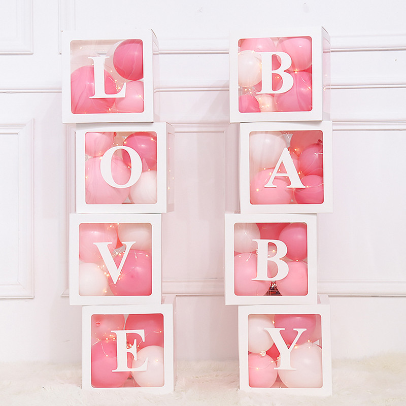 Cutie transparentă pentru babyshower cu litere pentru ziua de naștere nuntă cu nume personalizat cutie cu baloane decorațiuni pentru petrecerea primului aniversar pentru copii babyshower fetiță