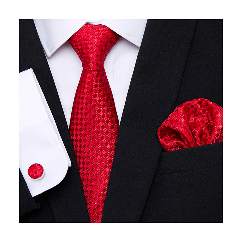 Žakards Jaunākā dizaina Zīds Svētku Dāvana Kabatlakats Aproču pogu komplekts Kaklasaite Vīriešu pleds Dzeltens krekls Aksesuāri