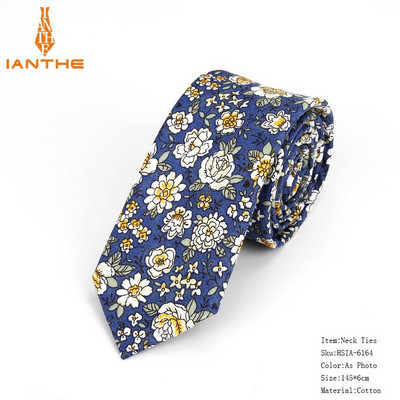 Pilnīgi jaunas vīriešu kaklasaites ar puķainiem kaklasaites vīriešiem ikdienišķas kokvilnas slaidas kaklasaites Gravata šauras kāzu jūras krāsas plānas ballītes ikdienas ziedu kaklasaites